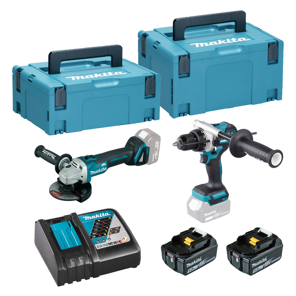 Combo Herramientas Makita LXT 18V – DHR202Z + DFS452Z + DGA504Z + 2 Baterías 5.0Ah