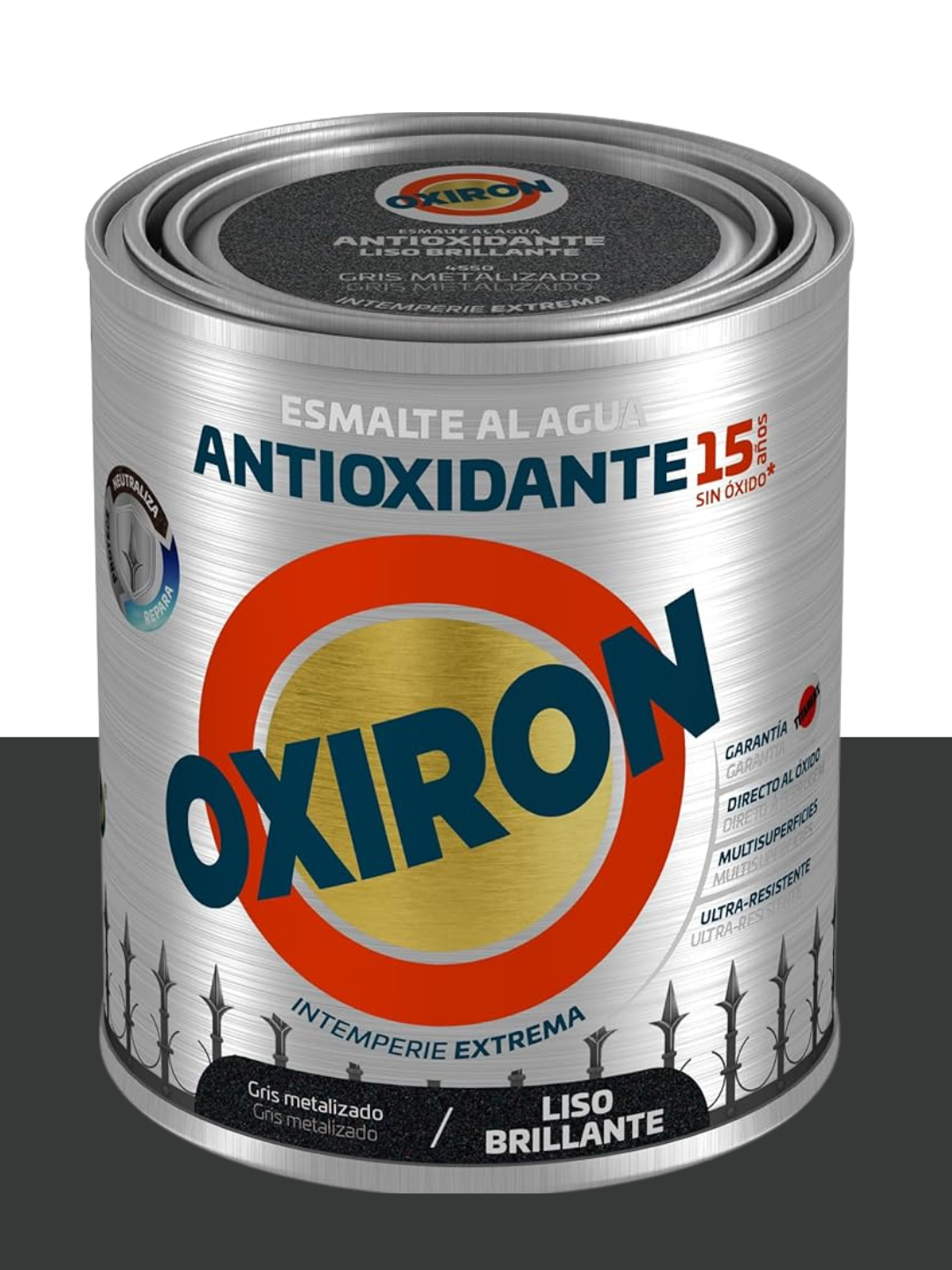 Esmalte Antioxidante Titan Oxiron Liso Brillante Gris Metalizado 750 ml