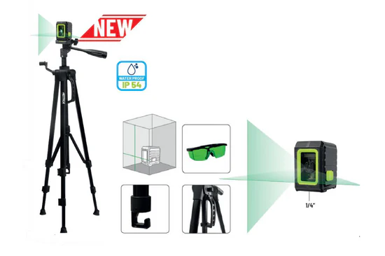 Pack Metrica Nivel Láser Cross Green + Trípode + Gafas Protección IP54 – Ref. 61423