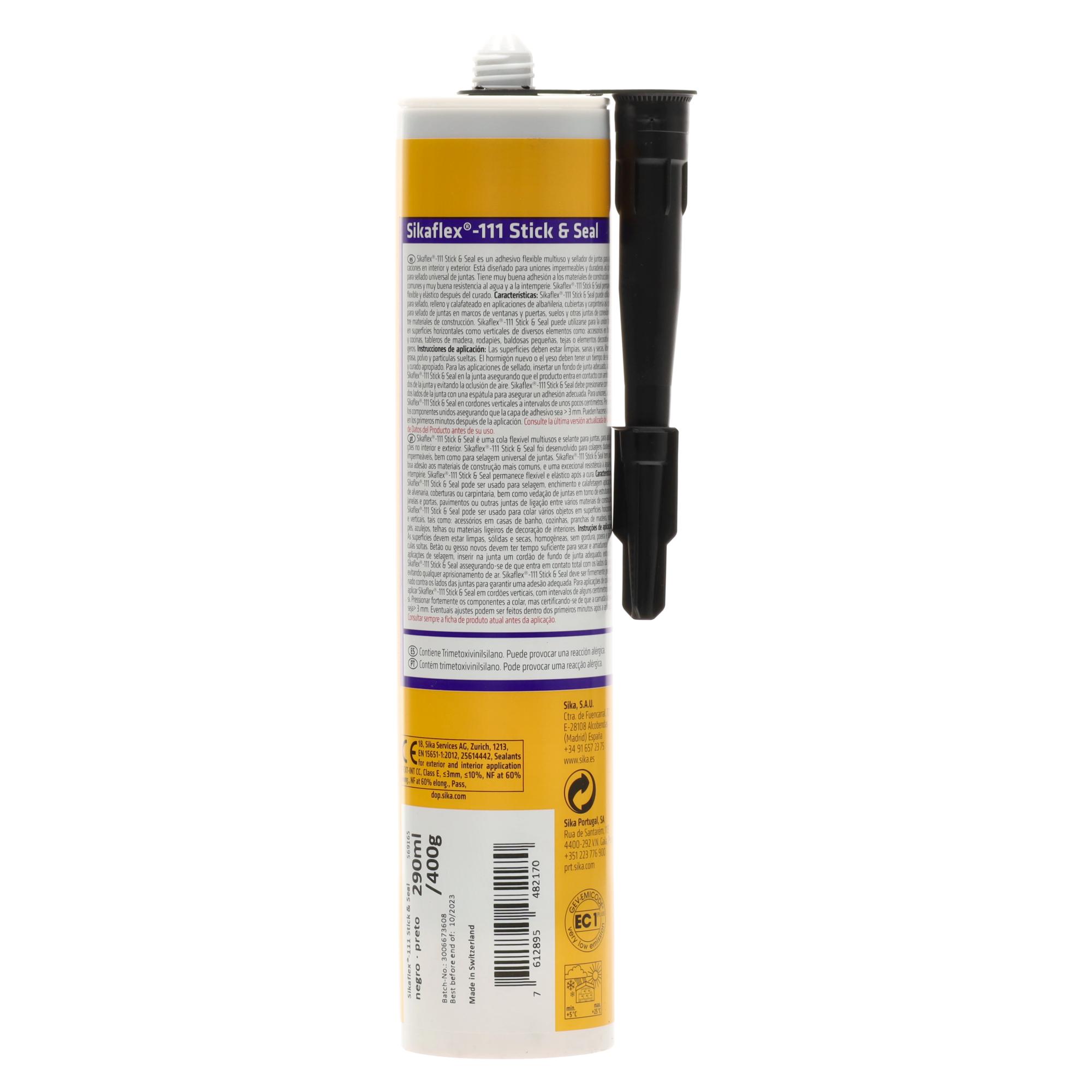 Sikaflex 111 Stick & Seal Negro 290 ml | Adhesivo y Sellador Elástico Universal - Imagen 2