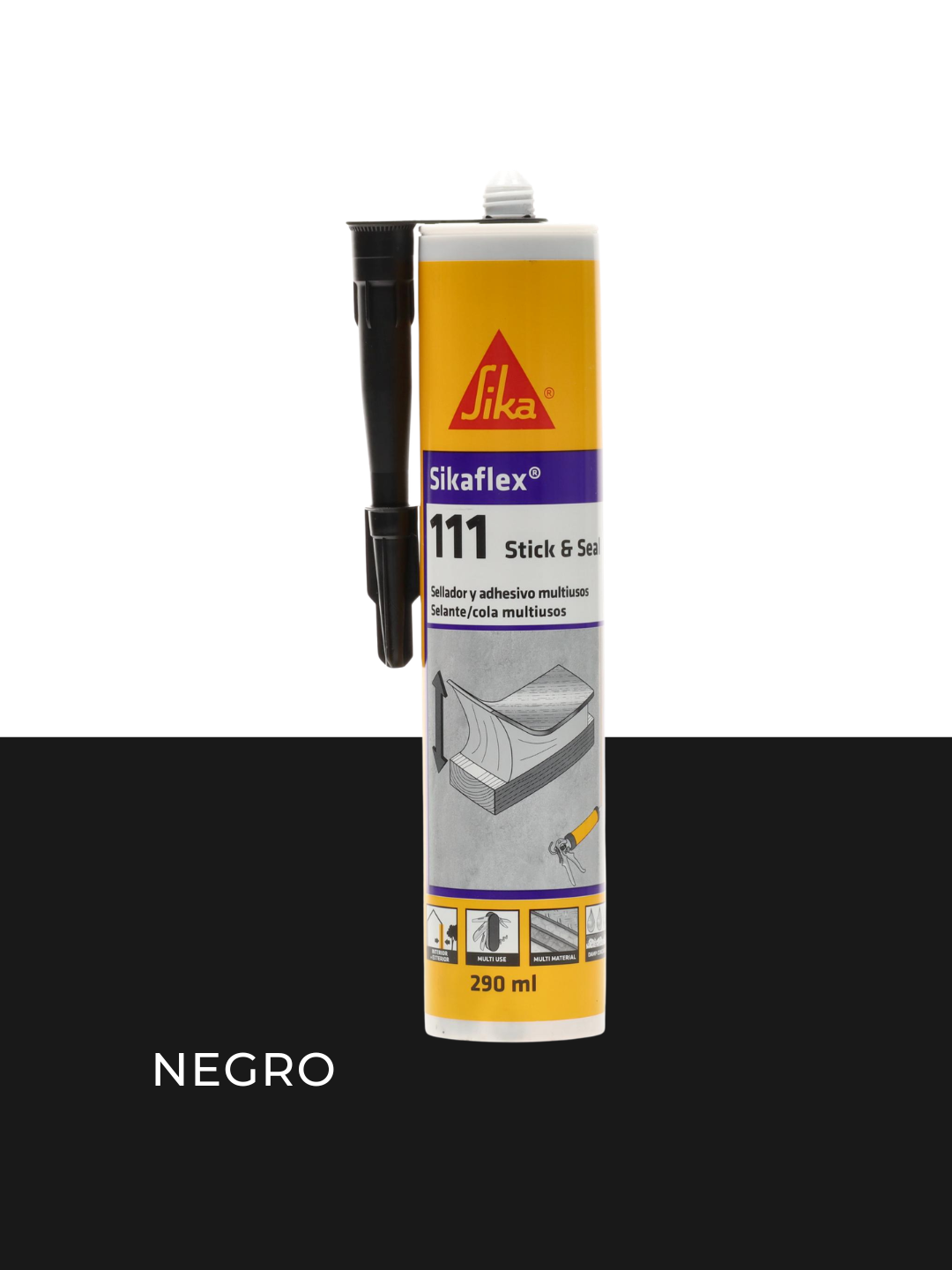 Sikaflex 111 Stick & Seal Negro 290 ml adhesivo y sellador elástico para construcción interior y exterior.
